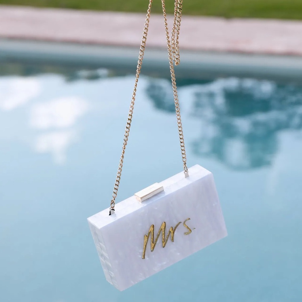 NWT OLGA BERG Mrs Glitter Acrylic Box Clutch